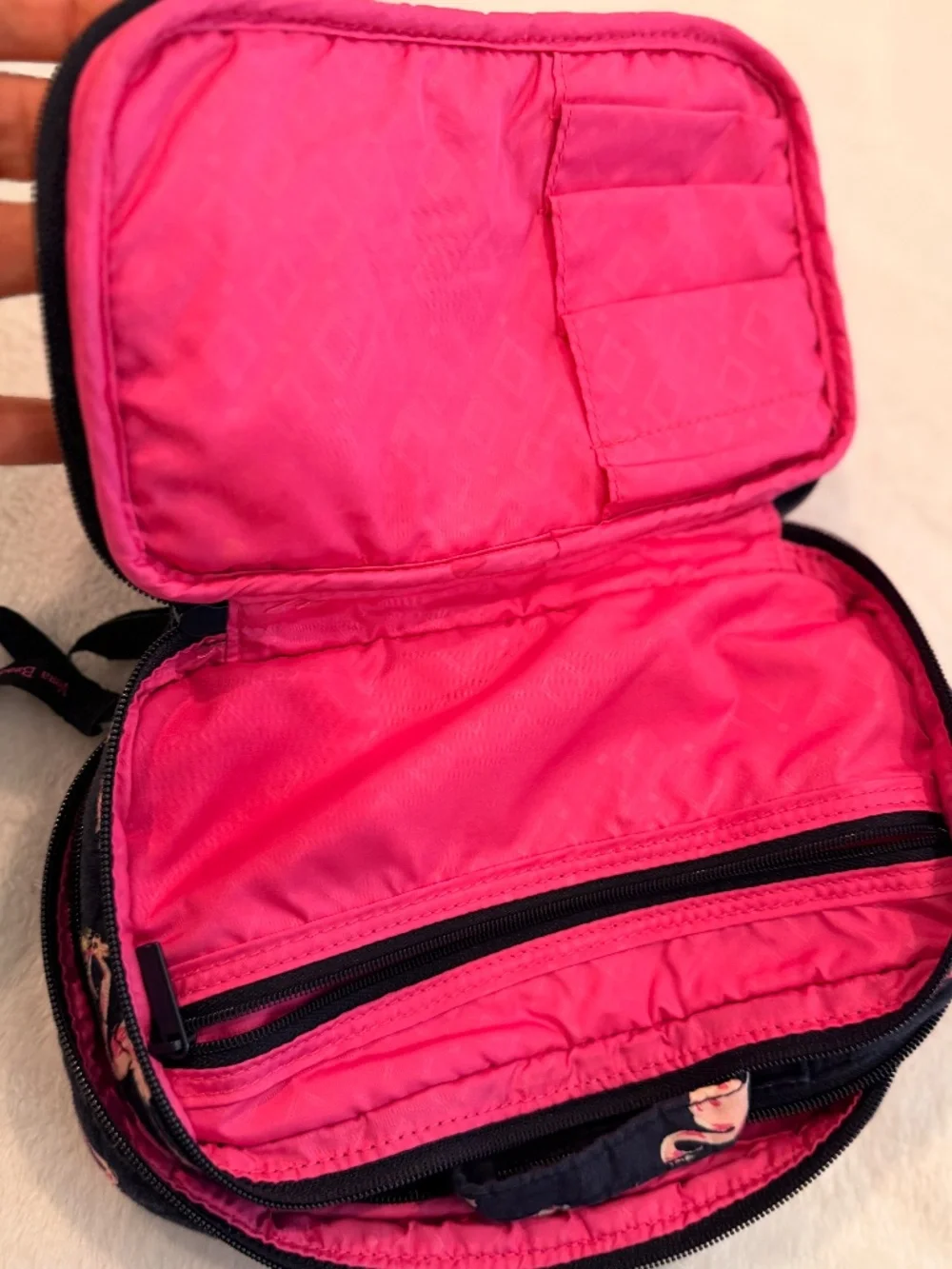 Vera Bradley Double Compartment Flamingo Fiesta Makeup Bag